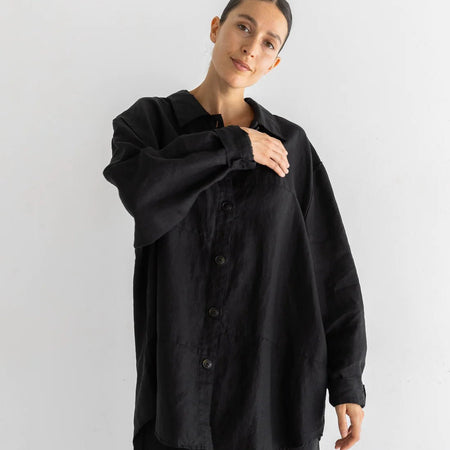 Oversized Linen Shirt - Noir