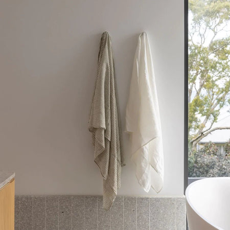 Linen Oversized Towels - Olive Stripe