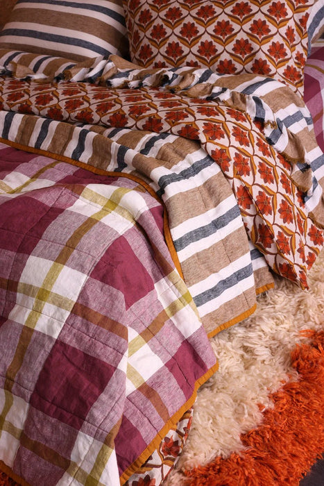NEW - Taupe Stripe/Plum Check Double Sided Quilt ~ Society Of Wanderers ~