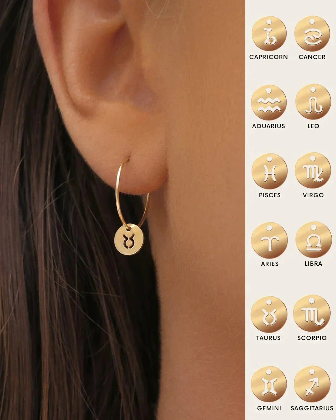 ZODIAC HOOP EARRINGS - PISCES YG