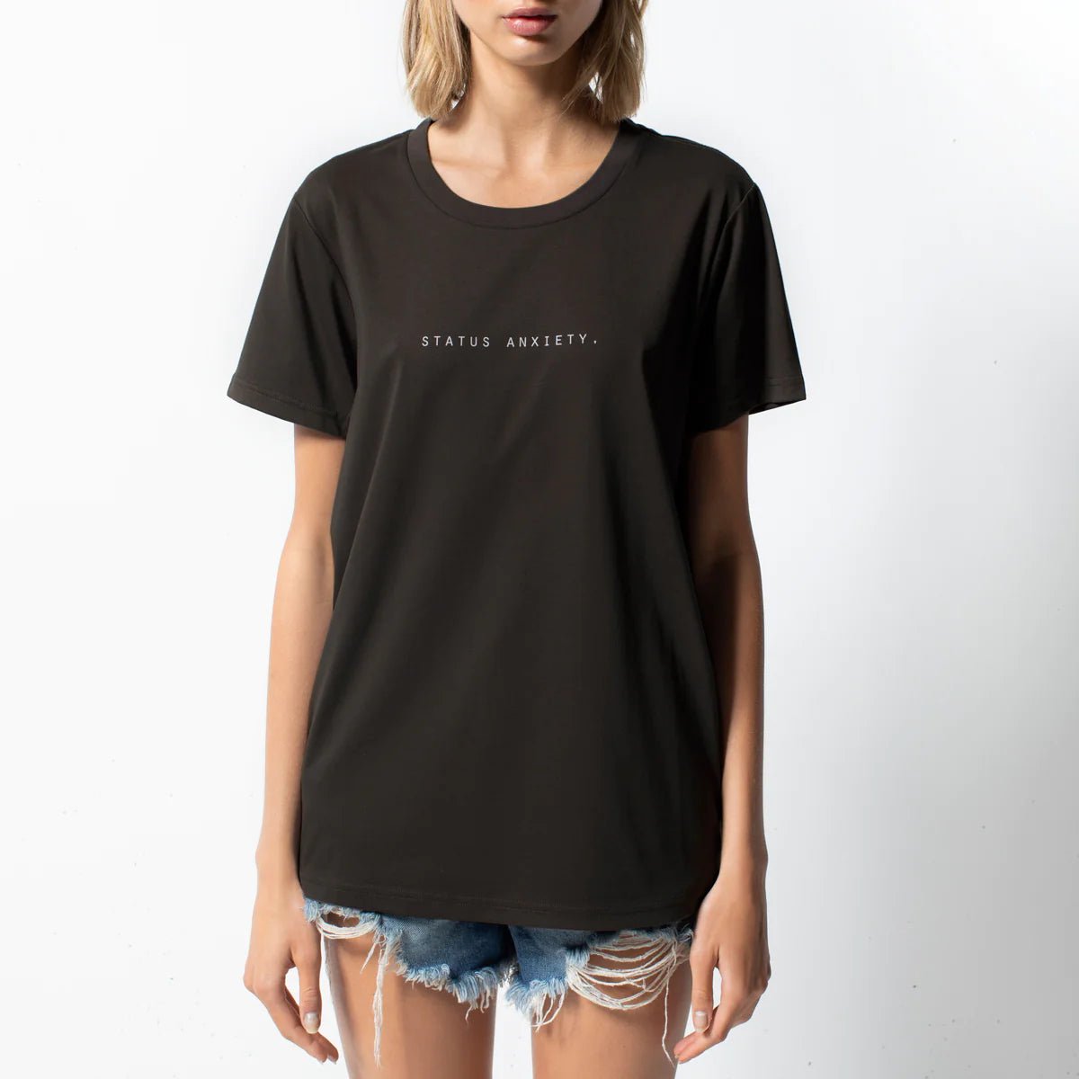 THINK IT OVER WOMEN'S TEE // CLASSIC TEE / BLACK ~ Status Anxiety ~