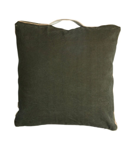 Mr Slow Cushion Cover | Khaki Recycled with Olive/Baby Pink Tape | 55*55 ~ Pony Rider