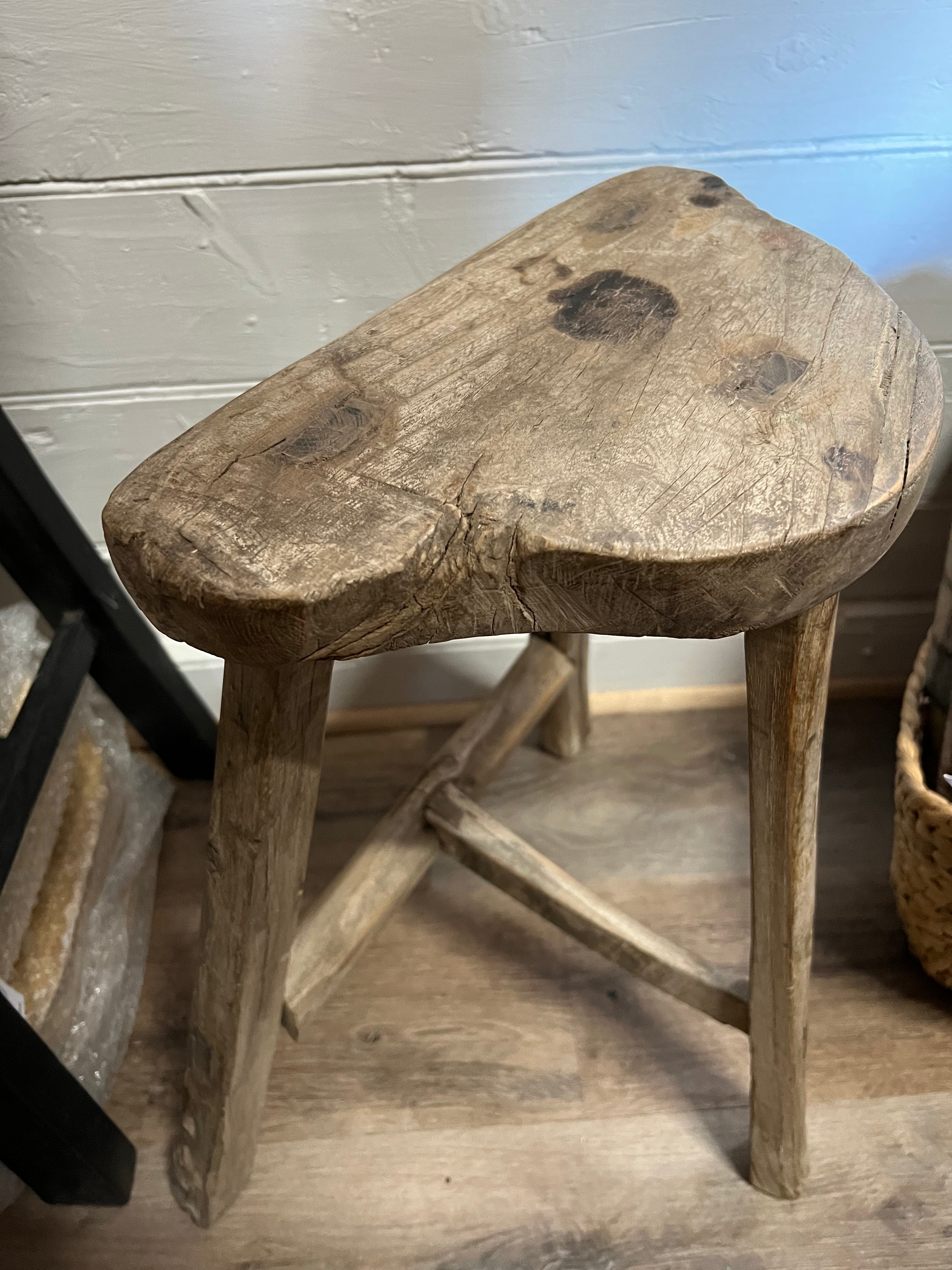 Shanxi 120 Year Antique Wooden LOW STOOL~ ANTIQUE STOOL ~Antique Rustic timber.