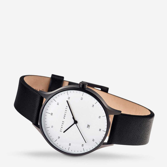 Status Anxiety Matte Black, White Face, Black Strap // Inertia Watch ~ Status Anxiety ~  1848 Collection  