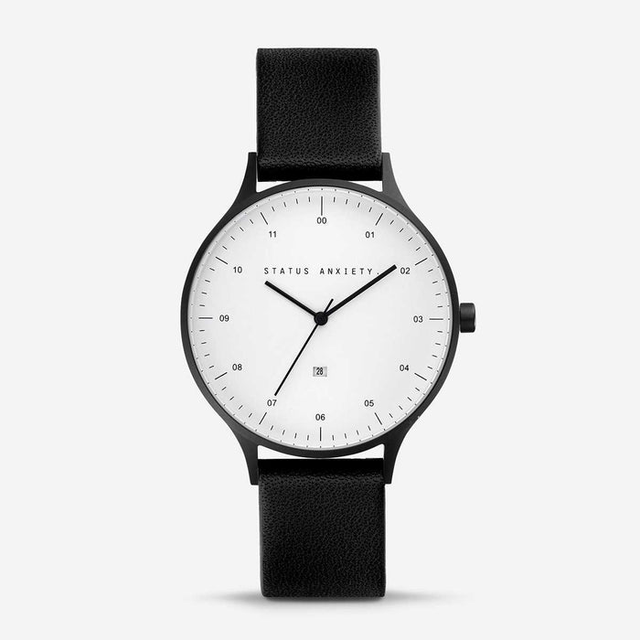 Status Anxiety Matte Black, White Face, Black Strap // Inertia Watch ~ Status Anxiety ~  1848 Collection  